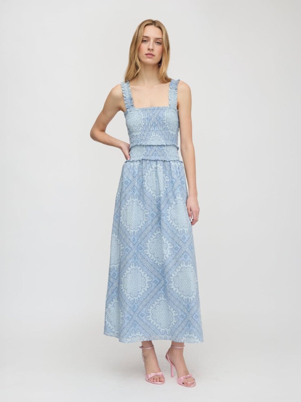Hill House Home Azalea Maxi Nap Dress - Dusty Blue Paisley Scarf - Size M